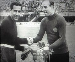 Giampiero Combi e Ricardo Zamora prima del match Italia-Spagna ai mondiali del 1934